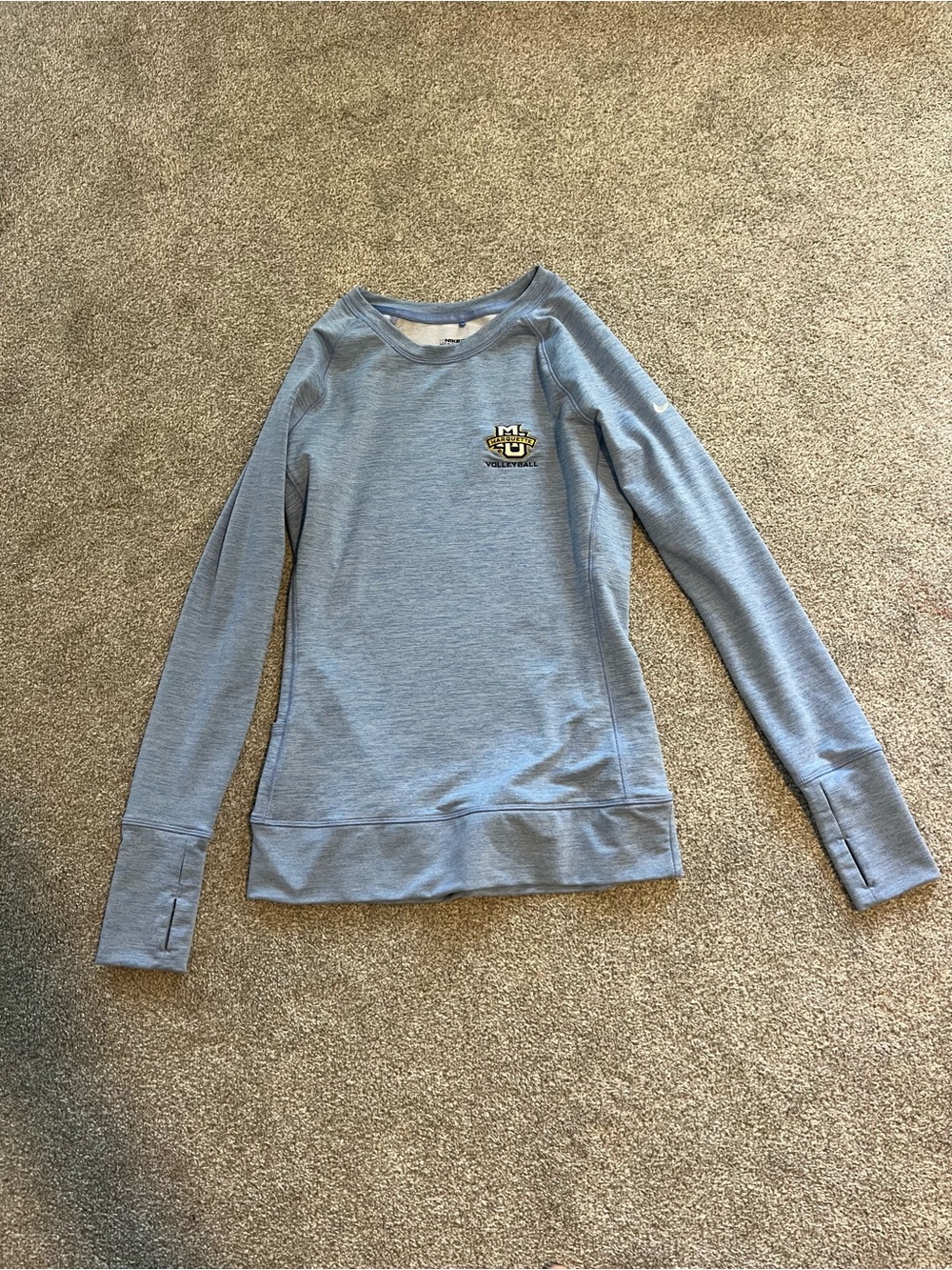 Nike Light Blue Women's Crew Sweatshirt with Thumbhole Cuffs